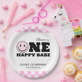 Plato De Papel Un feliz cumpleaños de Babe Pink Checkered