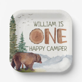 Plato De Papel Un feliz cumpleaños del oso de camper