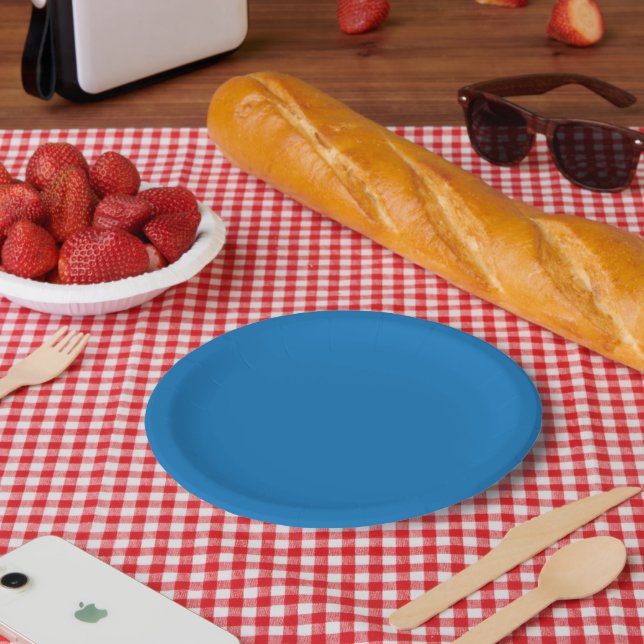 Plato De Papel un fondo azul con un reloj blanco y negro (Picnic)
