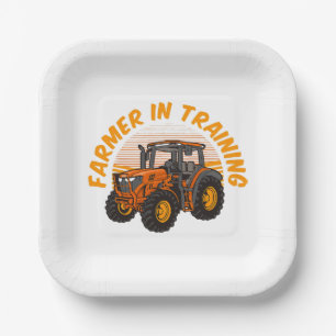 Plato De Papel Un Futuro Granjero Gracioso En El Entrenamiento De