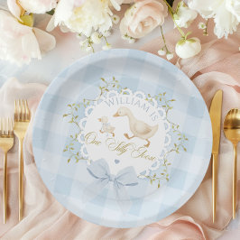 Plato De Papel Un ganso tonto cumpleaños caprichoso azul Goingham