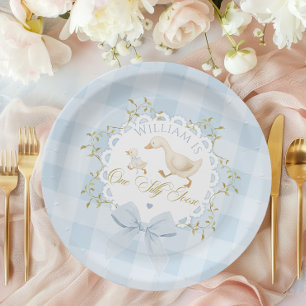 Plato De Papel Un ganso tonto cumpleaños caprichoso azul Goingham