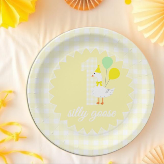 Plato De Papel Un ganso tonto Gingham cumpleaños 1 (Subido por el creador)