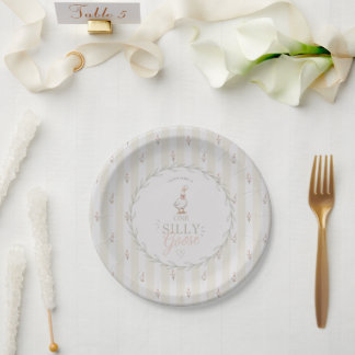 Plato De Papel Un ganso tonto lazo rosa niña cumpleaños 1 