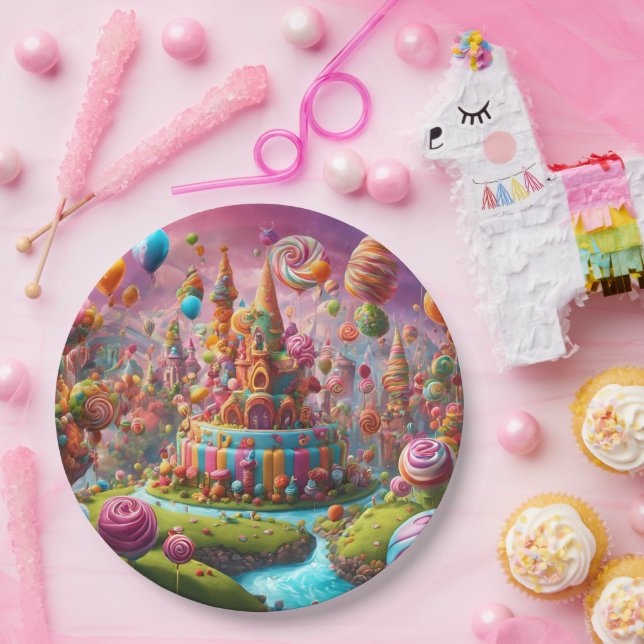 Plato De Papel Un gâteau d'anniversaire de Candyland (Fiesta)