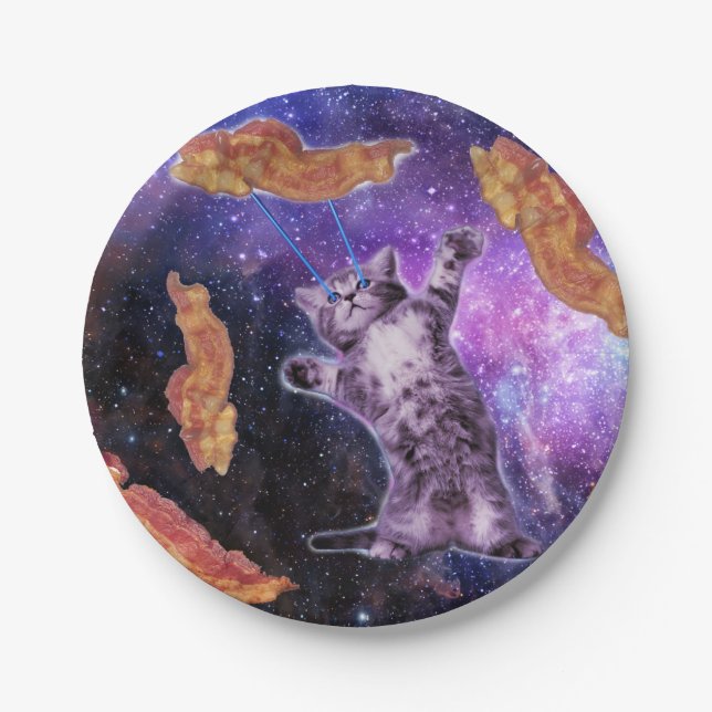 Plato De Papel Un gato golpeado con bacon láser (Anverso)