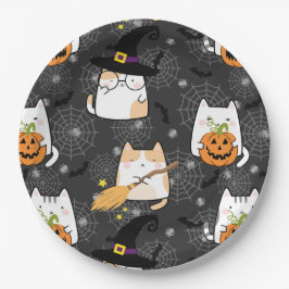 Plato De Papel Un gato Personalizado de Halloween