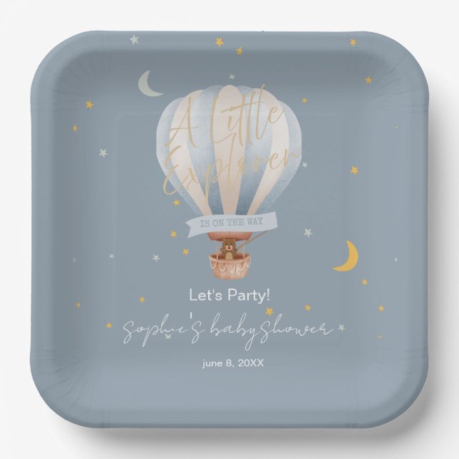 Plato De Papel Un Globo Aerostático Explorador Personalizado (Anverso)