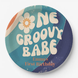 Plato De Papel UN Groovy Babe 1er cumpleaños Groovy uno