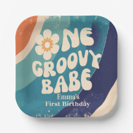 Plato De Papel UN Groovy Babe 1er cumpleaños Groovy uno