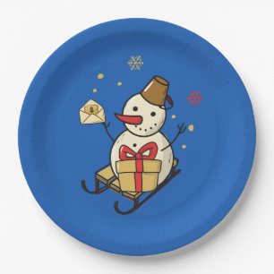 Plato De Papel Un Hombre De Nieve Aburrido En Una Llanta