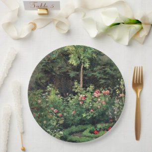 Plato De Papel Un jardín de rosas de Camille Pissarro,