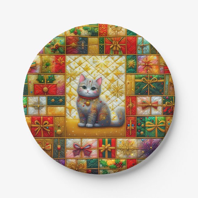 Plato De Papel Un KITTEN QUILE NAVIDADES ~ Cute ~ (Anverso)