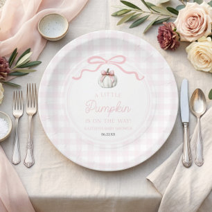 Plato De Papel Un lazo rosa de calabacita otoñal para baby shower