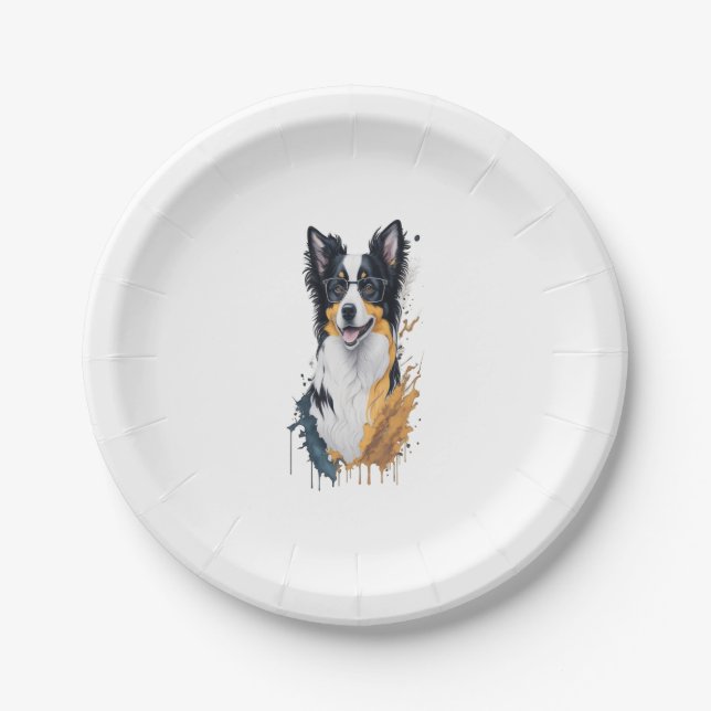 Plato De Papel Un lindo perro Border Collie  (Anverso)