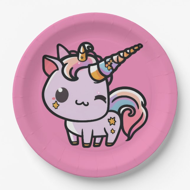 Plato De Papel Un lindo unicornio kawaii (Anverso)