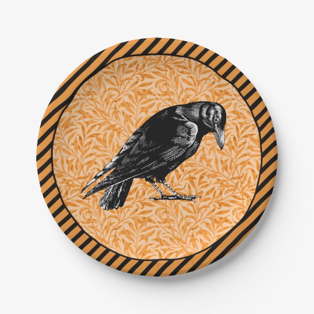 Plato De Papel Un Naranja de Halloween de cuerdas o raven y negro (Anverso)