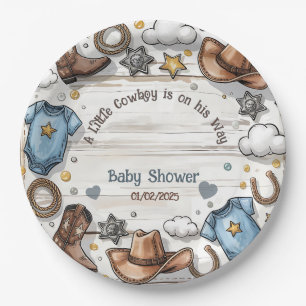 Plato De Papel Un niño pequeño va camino a Baby Shower