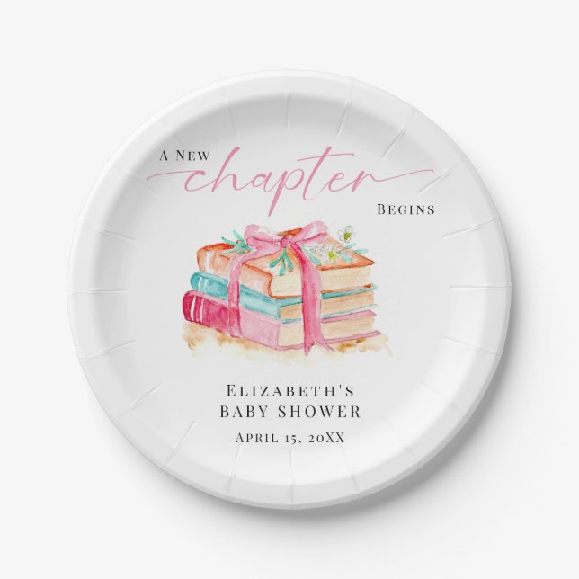 Plato De Papel Un Nuevo Capítulo Comienza Fiesta de Bebé Acuarela (Anverso)
