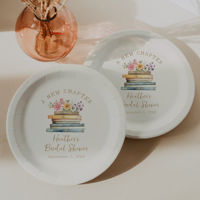 Plato De Papel Un nuevo capítulo de libros: Ducha de novias (A New Chapter Books Wildflower Bridal Shower Paper Plates by Painted Paperie
)