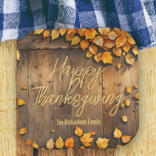 Plato De Papel Un otoño rústico en el Día de Acción de Gracias en