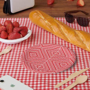 Plato De Papel Un patrón simétrico con rojo, naranja y p