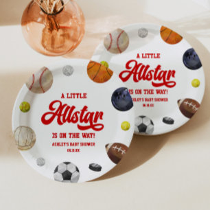Plato De Papel ¡Un pequeño Allstar está en camino! Baby Shower de