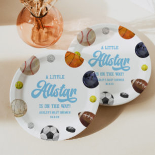Plato De Papel ¡Un pequeño Allstar está en camino! Fiesta de bebé