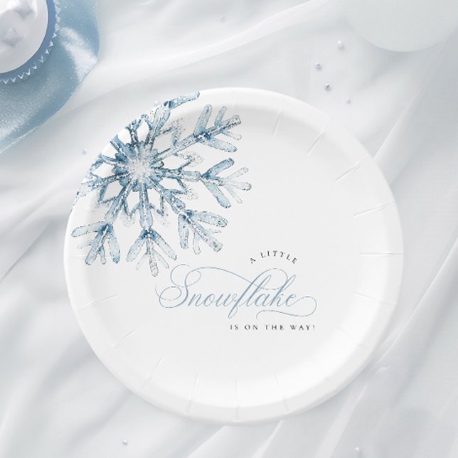 Plato De Papel Un pequeño Baby Shower azul de copo de nieve (Subido por el creador)