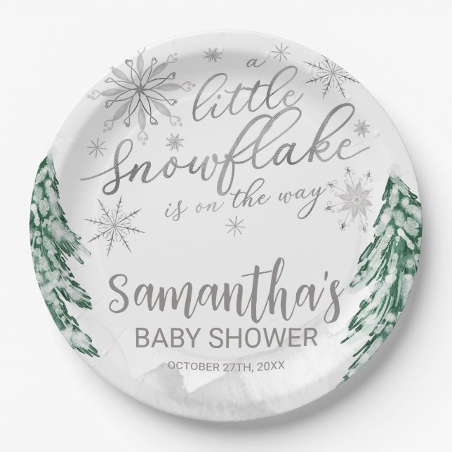 Plato De Papel Un pequeño Baby Shower de invierno con copos de ni (Anverso)