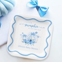 Plato De Papel Un pequeño Baby Shower de marco de onda de calabaz