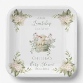 Plato De Papel Un pequeño Baby Shower de ovejas florales de Lambc