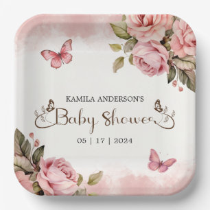 Plato De Papel Un pequeño Baby Shower mariposa