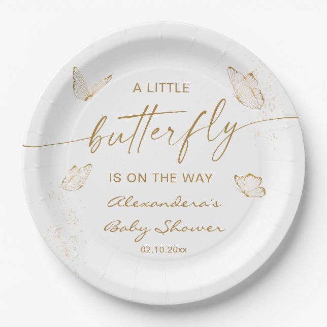 Plato De Papel Un pequeño Baby Shower mariposa (Anverso)