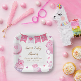 Plato De Papel Un pequeño Baby Shower rosado