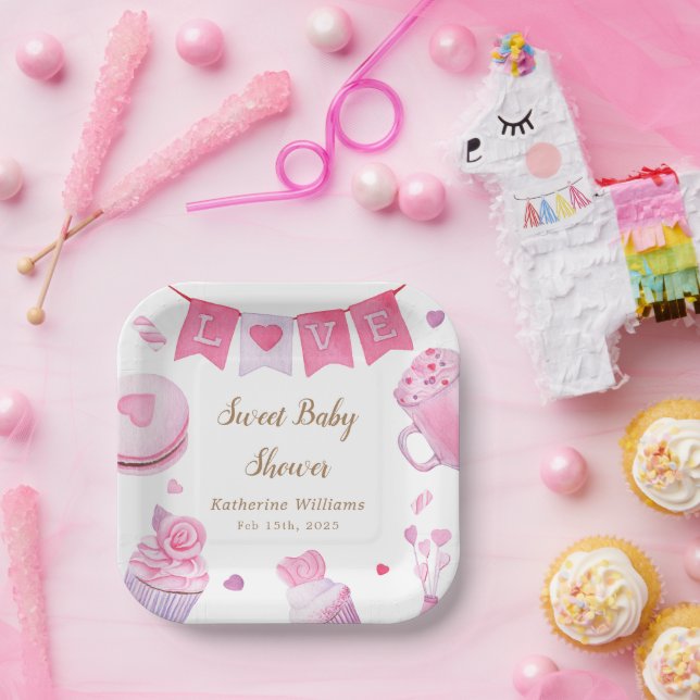 Plato De Papel Un pequeño Baby Shower rosado (Fiesta)
