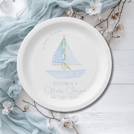 Plato De Papel Un pequeño barco de vela Baby Shower azul
