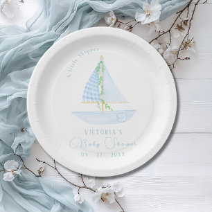 Plato De Papel Un pequeño barco de vela Baby Shower azul