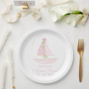 Plato De Papel Un pequeño barco de vela con Baby Shower rosa
