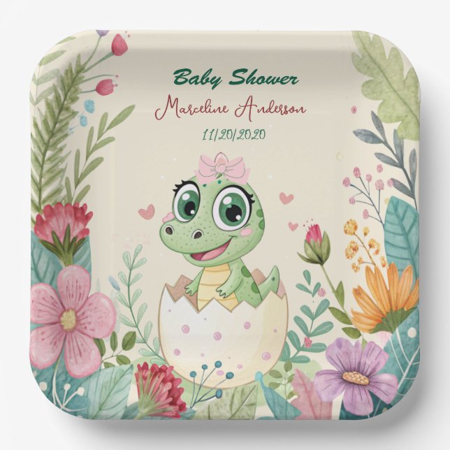 Plato De Papel un pequeño bonito de dinosaurios (Anverso)