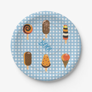 Plato De Papel Un pequeño Boo es debido a helado de gingham azul