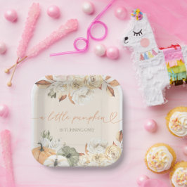 Plato De Papel Un pequeño calabaza cumpleaños de otoño