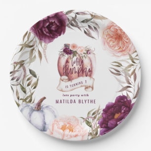Plato De Papel Un pequeño calabaza floral otoño 1er cumpleaños