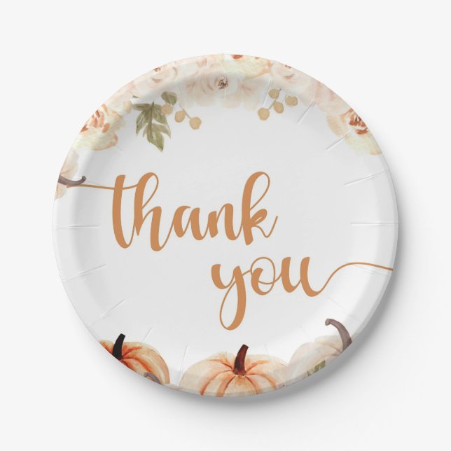 Plato De Papel Un pequeño calabaza otoño caída Baby Shower (Anverso)