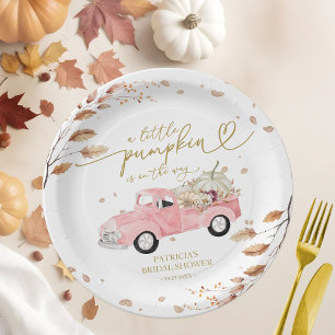 Plato De Papel Un pequeño camión rosa de calabaza, Baby Shower de