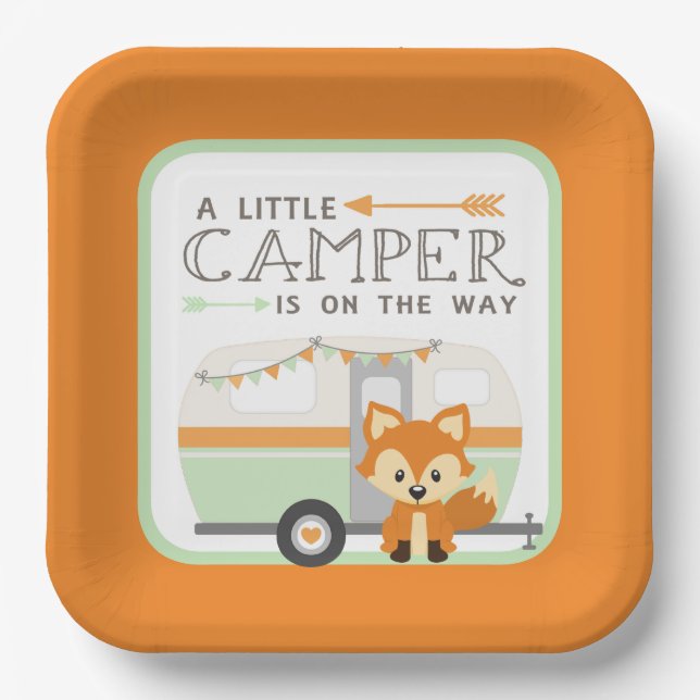 Plato De Papel Un pequeño camper RV Camper Baby Shower Naranja (Anverso)