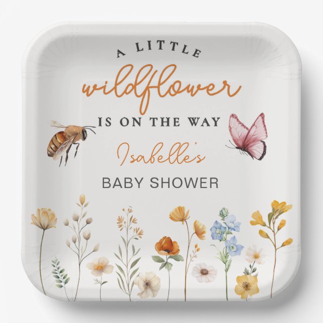 Plato De Papel Un pequeño Chica de flores silvestres en Baby Show (Anverso)