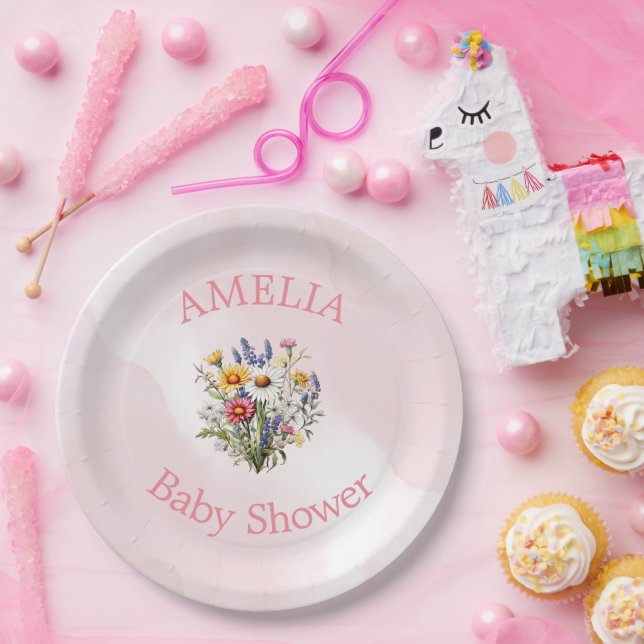 Plato De Papel Un pequeño Chica natural de Boho de Flores Silvest (Fiesta)