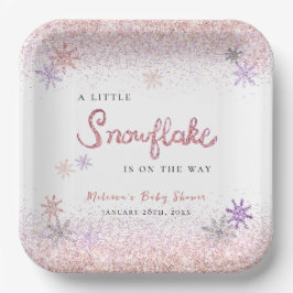 Plato De Papel Un pequeño Chica rosado de invierno con copo de ni