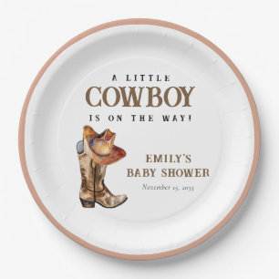 Plato De Papel Un pequeño Cowboy Western Baby Shower
